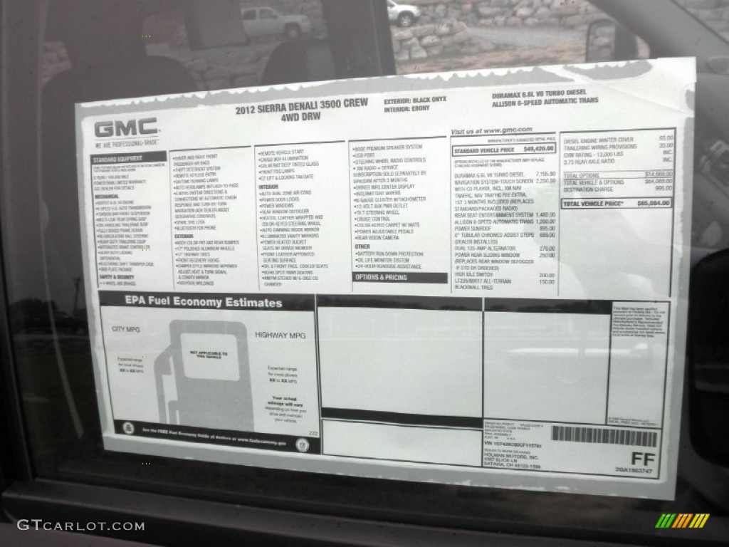 2012 GMC Sierra 3500HD Denali Crew Cab 4x4 Dually Window Sticker Photo #55249723