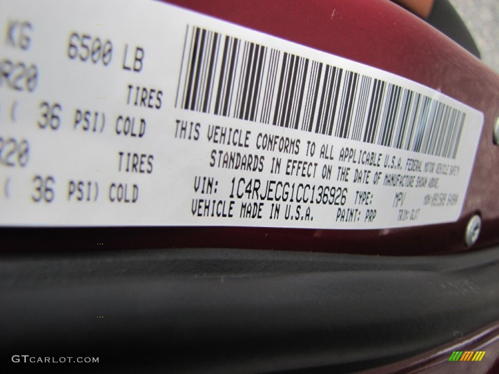 2012 Grand Cherokee Color Code PRP for Deep Cherry Red Crystal Pearl Photo #55250323