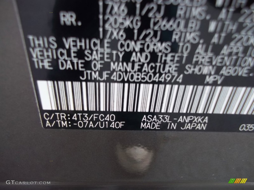 2011 RAV4 Color Code 4T3 for Pyrite Metallic Photo #55253576