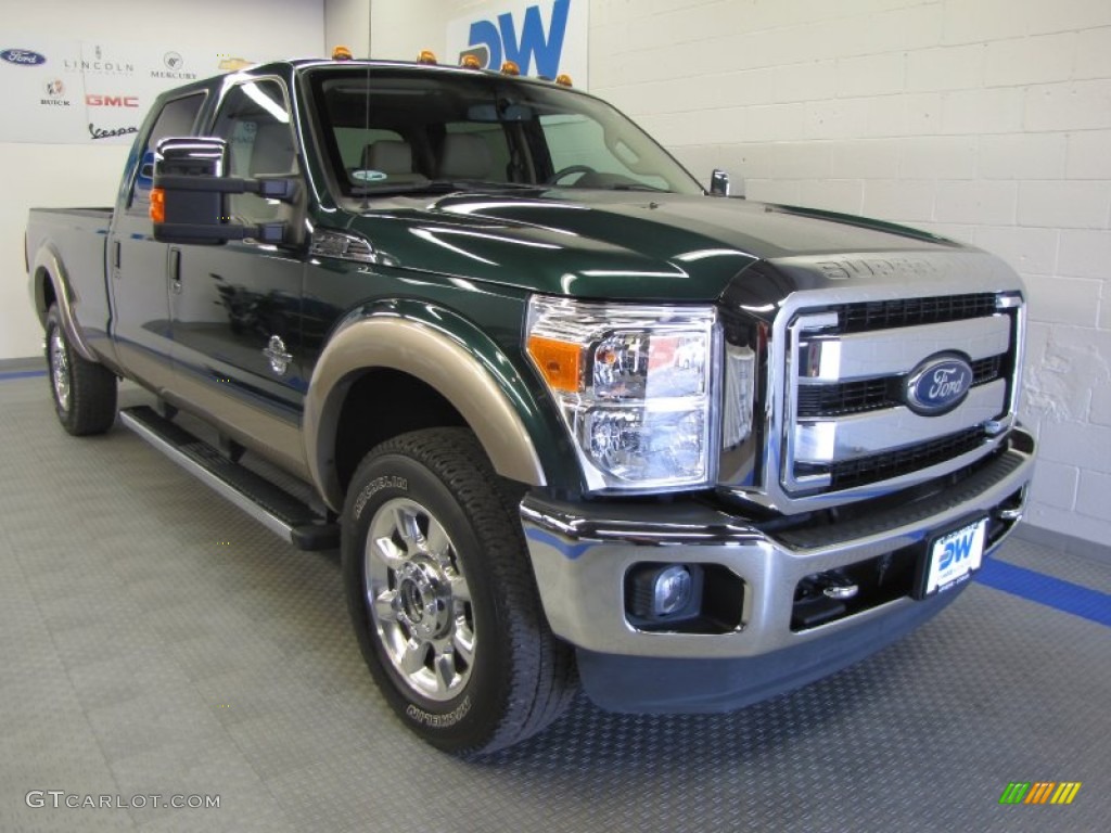 2011 F250 Super Duty Lariat Crew Cab 4x4 - Forest Green Metallic / Adobe Two Tone Leather photo #1