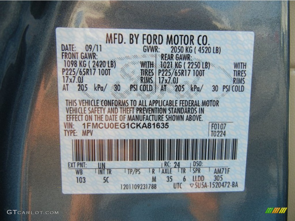 2012 Escape Color Code UN for Steel Blue Metallic Photo #55260001