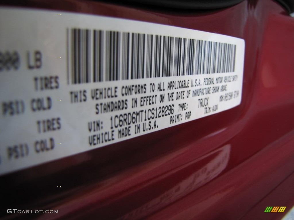 2012 Ram 1500 Color Code PRP for Deep Cherry Red Crystal Pearl Photo #55288891