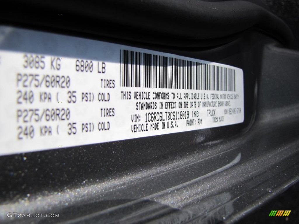 2012 Ram 1500 Color Code PDM for Mineral Gray Metallic Photo #55289131