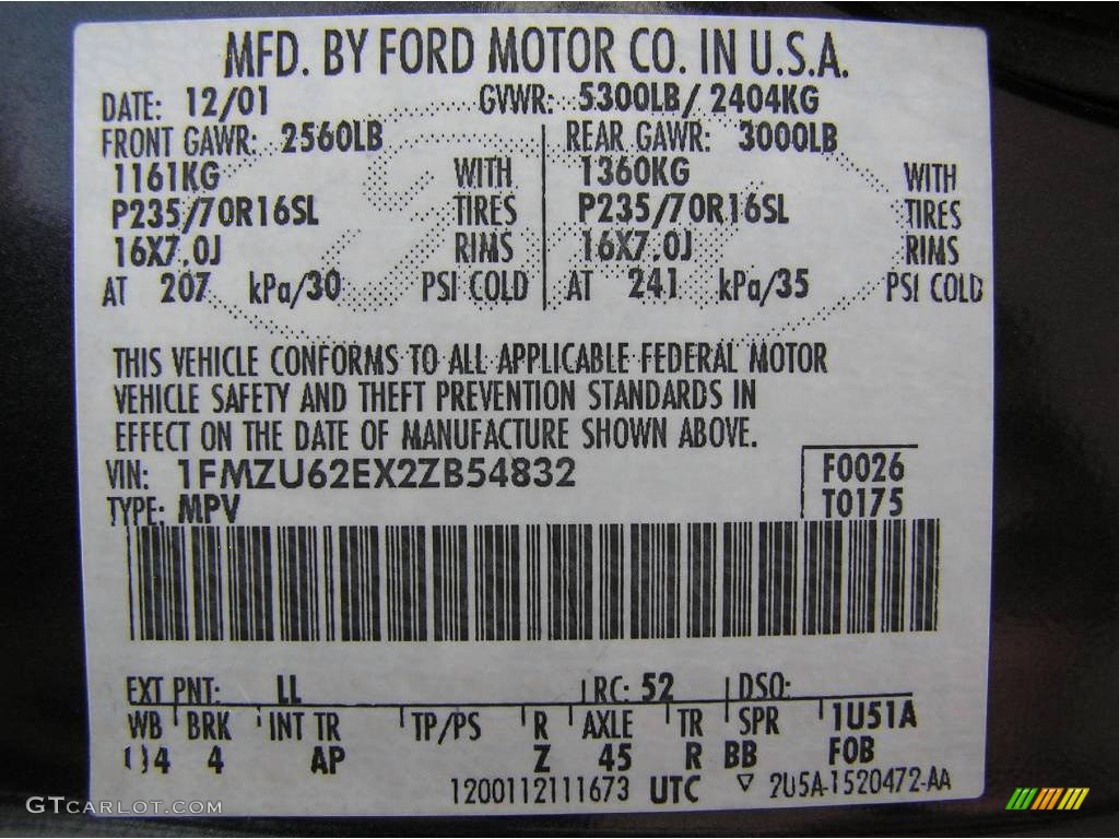 2002 Explorer Color Code LL for Deep Wedgewood Blue Metallic Photo #5529145