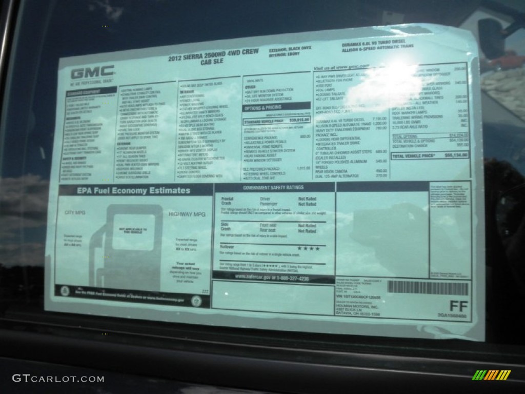 2012 GMC Sierra 2500HD SLE Crew Cab 4x4 Window Sticker Photo #55291780