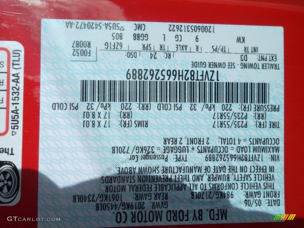 2006 Mustang Color Code D3 for Torch Red Photo #55296553