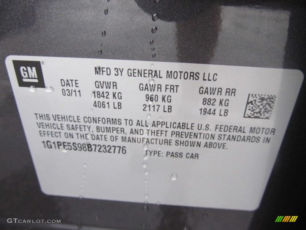 2011 Chevrolet Cruze LT Info Tag Photo #55298053