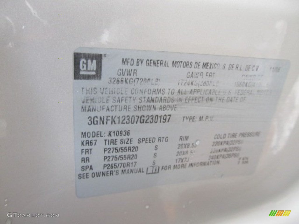 2007 Chevrolet Avalanche LTZ 4WD Info Tag Photo #55300255