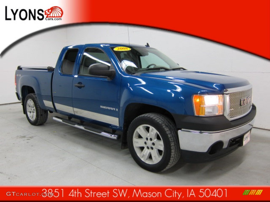 2008 Sierra 1500 SLE Extended Cab 4x4 - Midnight Blue Metallic / Light Titanium photo #16
