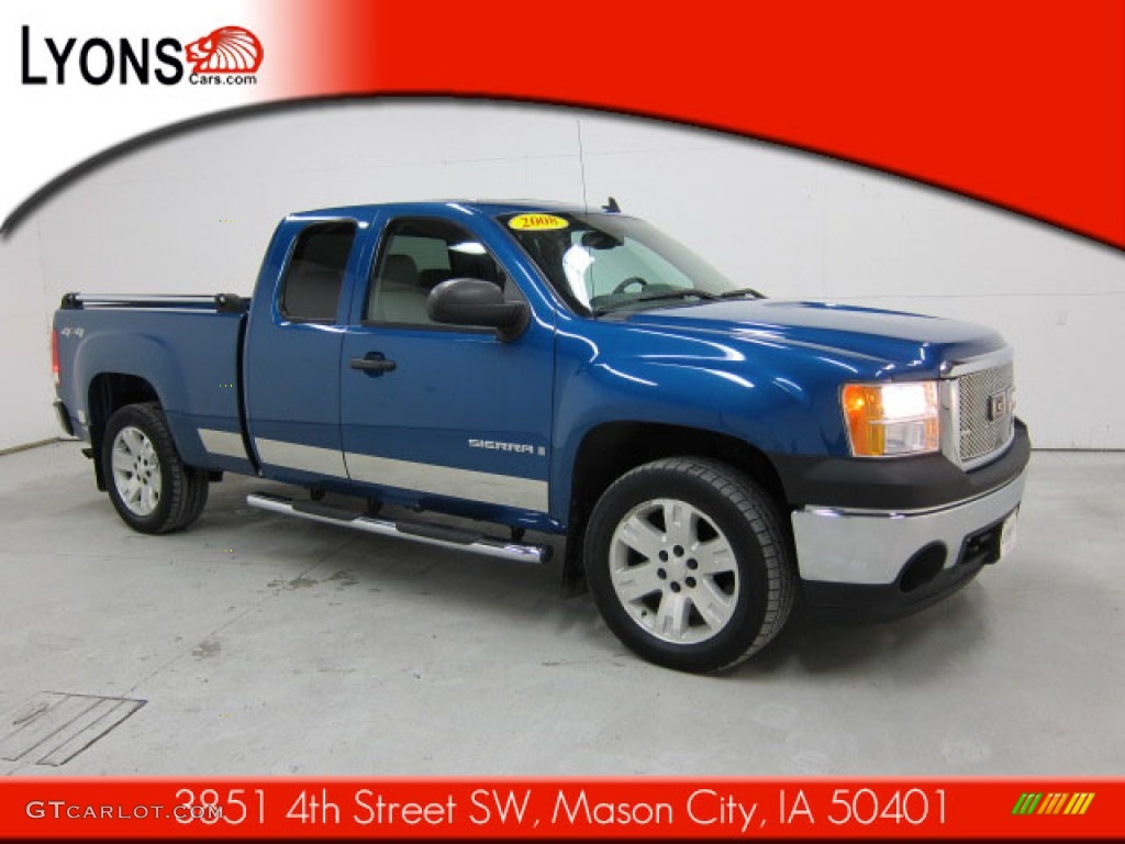 2008 Sierra 1500 SLE Extended Cab 4x4 - Midnight Blue Metallic / Light Titanium photo #20