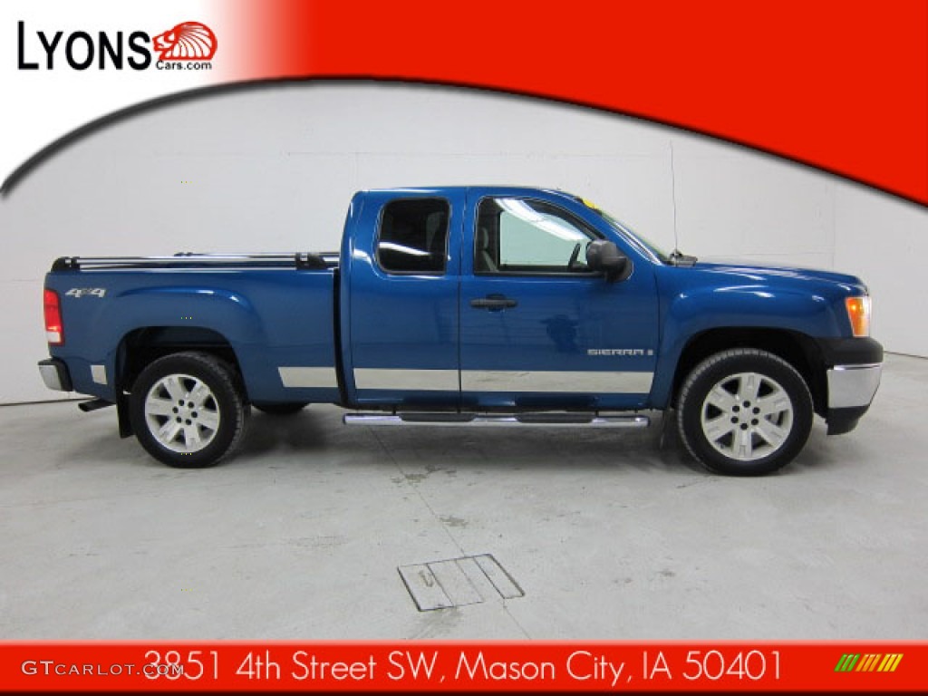 2008 Sierra 1500 SLE Extended Cab 4x4 - Midnight Blue Metallic / Light Titanium photo #21