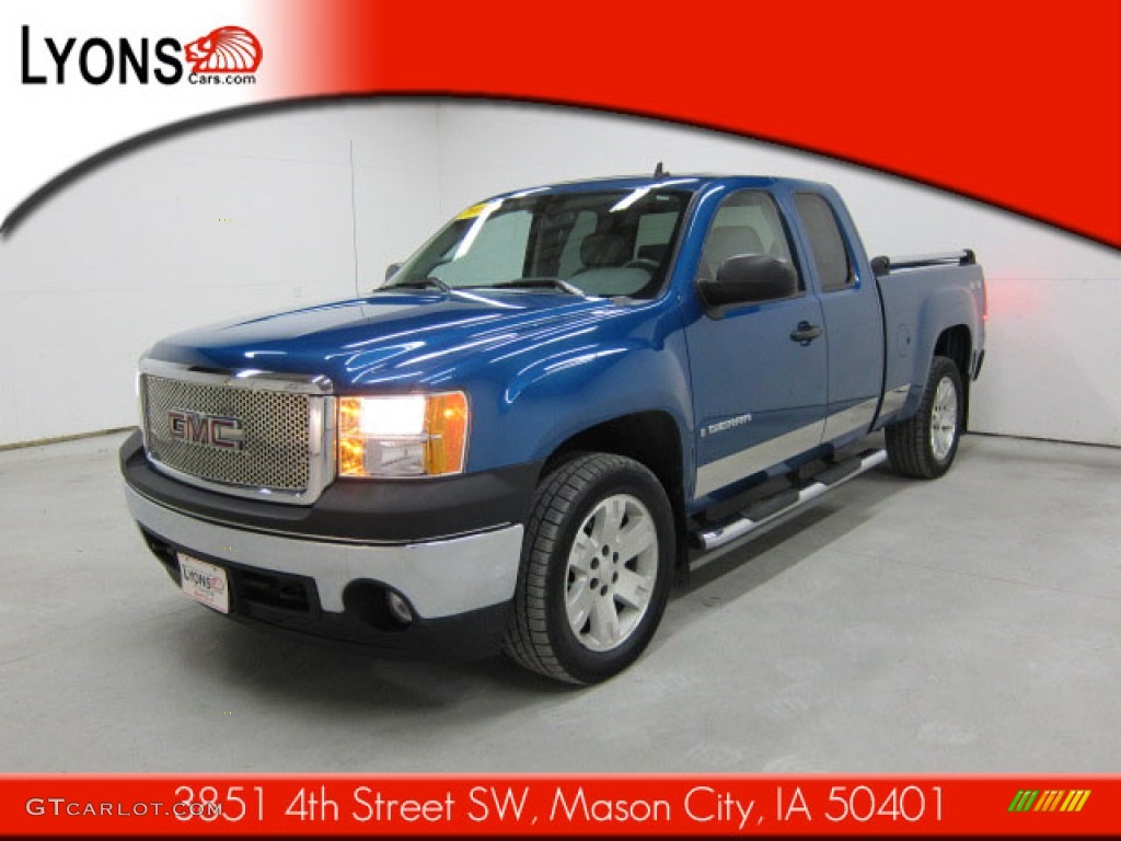 2008 Sierra 1500 SLE Extended Cab 4x4 - Midnight Blue Metallic / Light Titanium photo #22