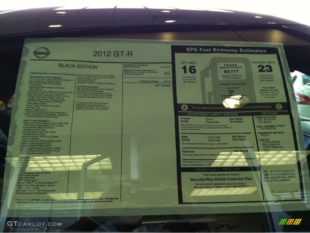 2012 Nissan GT-R Black Edition Window Sticker Photo #55327219