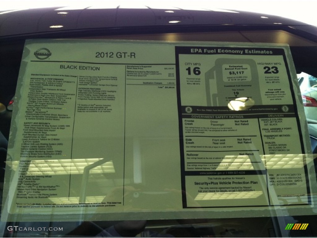 2012 Nissan GT-R Black Edition Window Sticker Photos