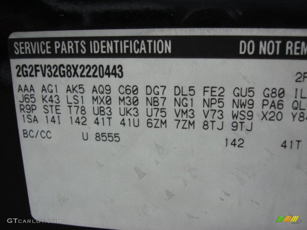 1999 Pontiac Firebird Trans Am Convertible Info Tag Photos