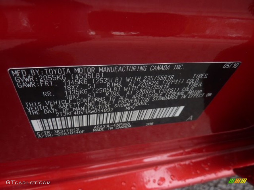 2010 RAV4 Color Code 3R3 for Barcelona Red Metallic Photo #55351640