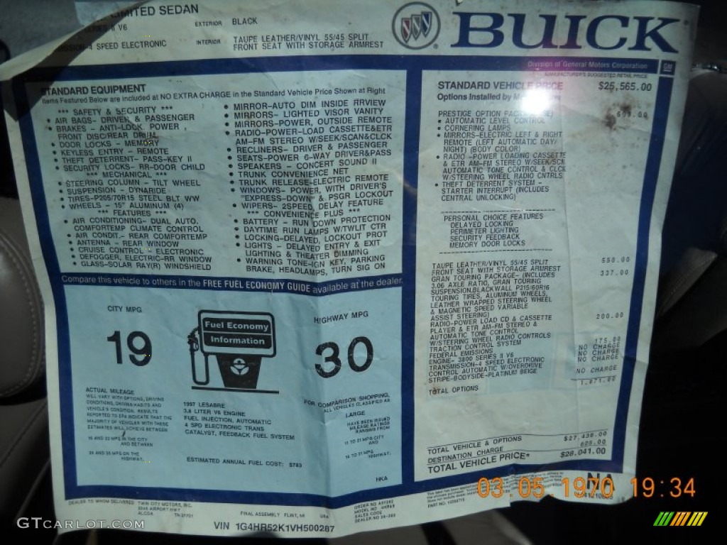 1997 Buick LeSabre Limited Window Sticker Photos