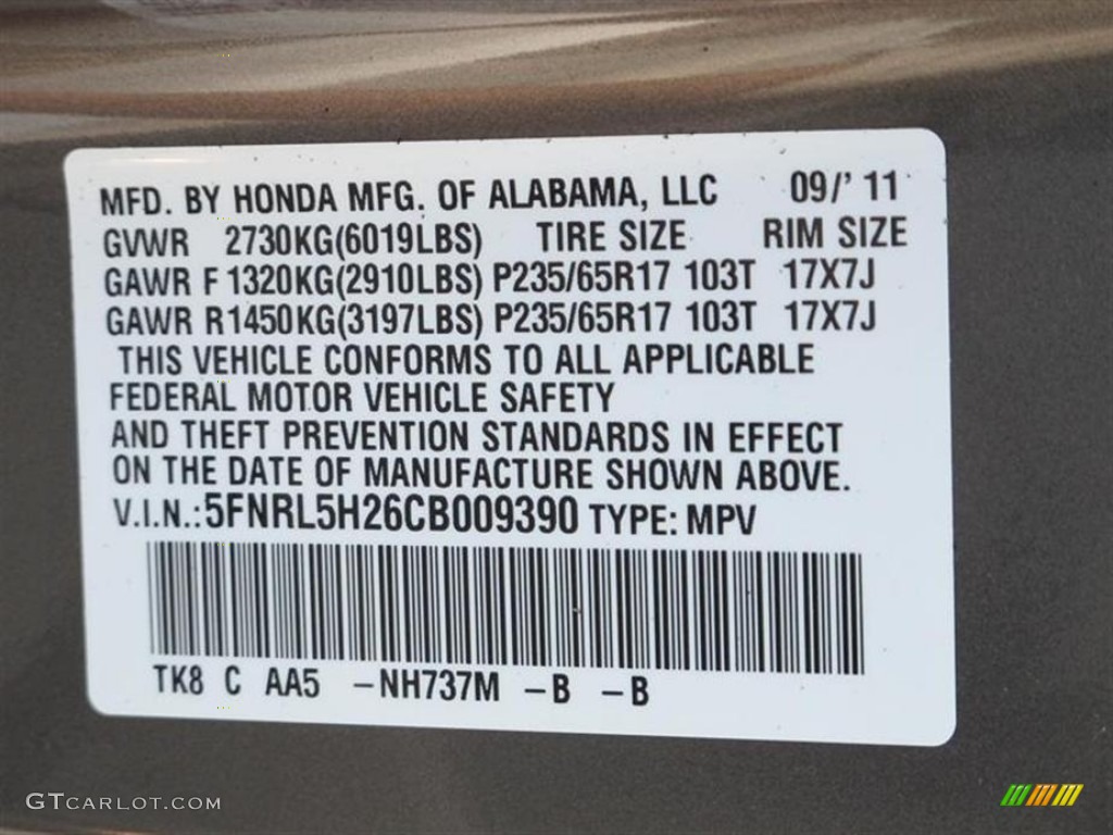 2012 Odyssey Color Code NH737M for Polished Metal Metallic Photo #55354106