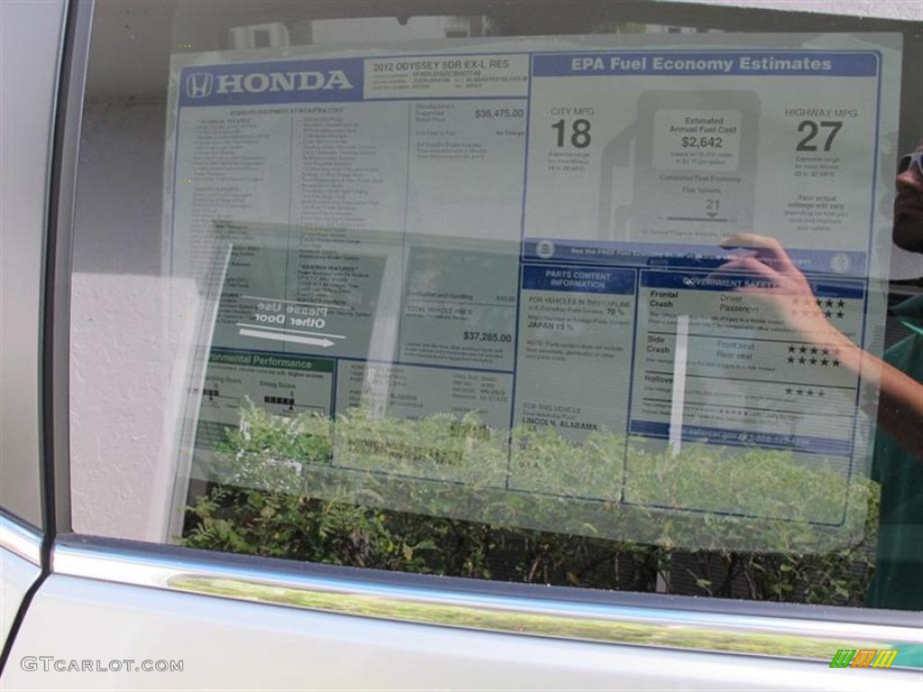 2012 Honda Odyssey EX-L Window Sticker Photo #55354190