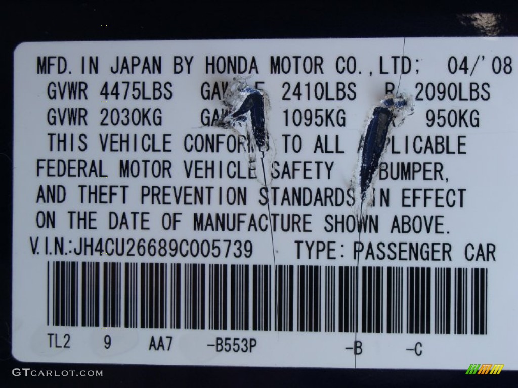 2009 TSX Color Code B553P for Vortex Blue Pearl Photo #55371072