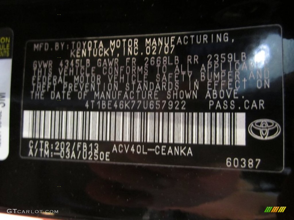 2007 Camry CE - Black / Ash photo #17