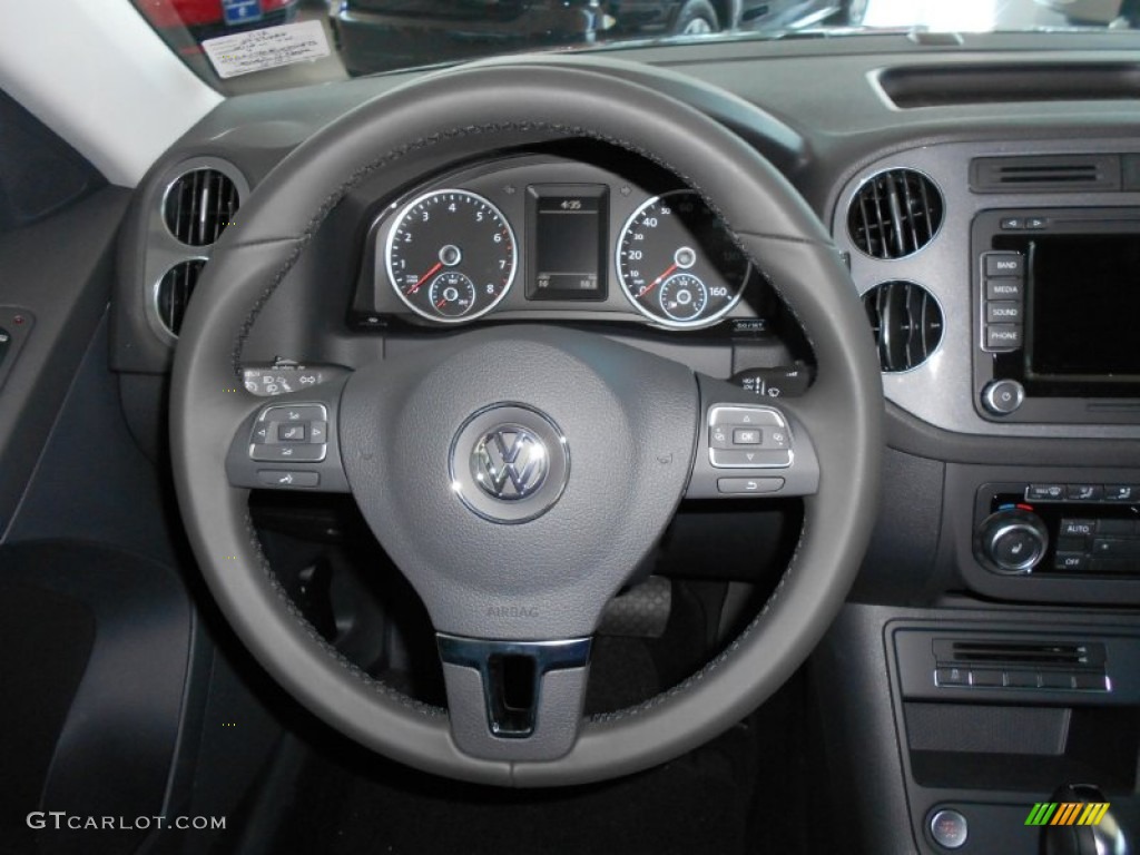2012 Volkswagen Tiguan SEL Black Steering Wheel Photo #55378863