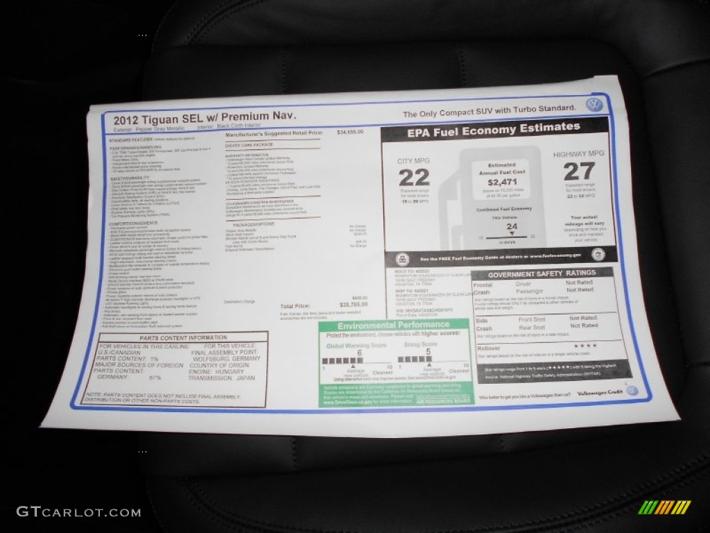 2012 Volkswagen Tiguan SEL Window Sticker Photo #55378923