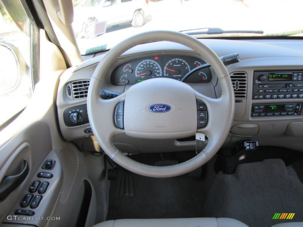 2002 Ford F150 Lariat SuperCrew Medium Parchment Steering Wheel Photo #55381410