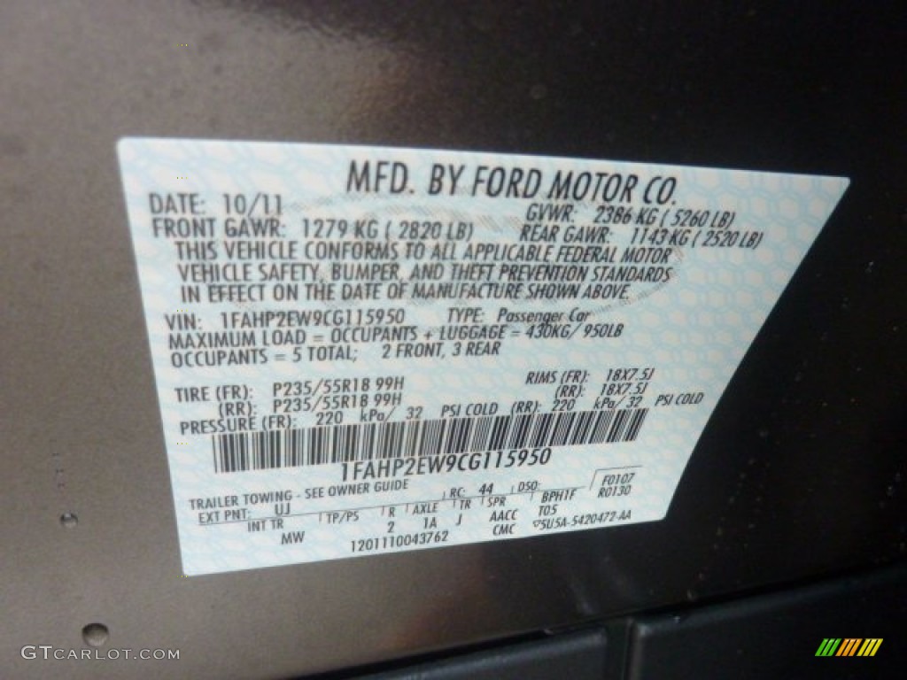 2012 Taurus Color Code UJ for Sterling Grey Photo #55384026