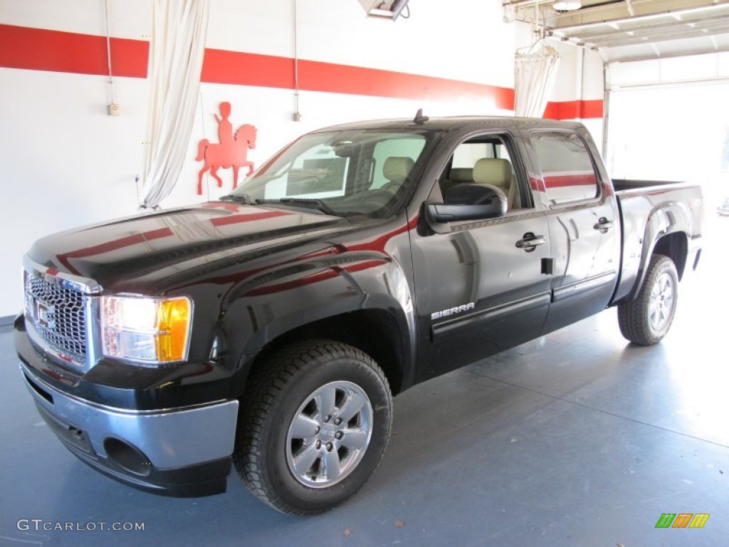 2012 Sierra 1500 SLT Crew Cab - Onyx Black / Very Dark Cashmere/Light Cashmere photo #1
