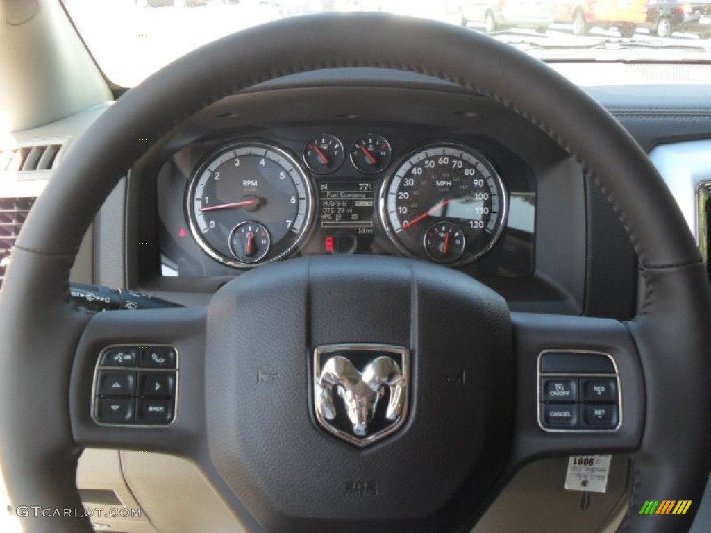 2012 Dodge Ram 1500 Laramie Crew Cab Light Pebble Beige/Bark Brown Steering Wheel Photo #55395437
