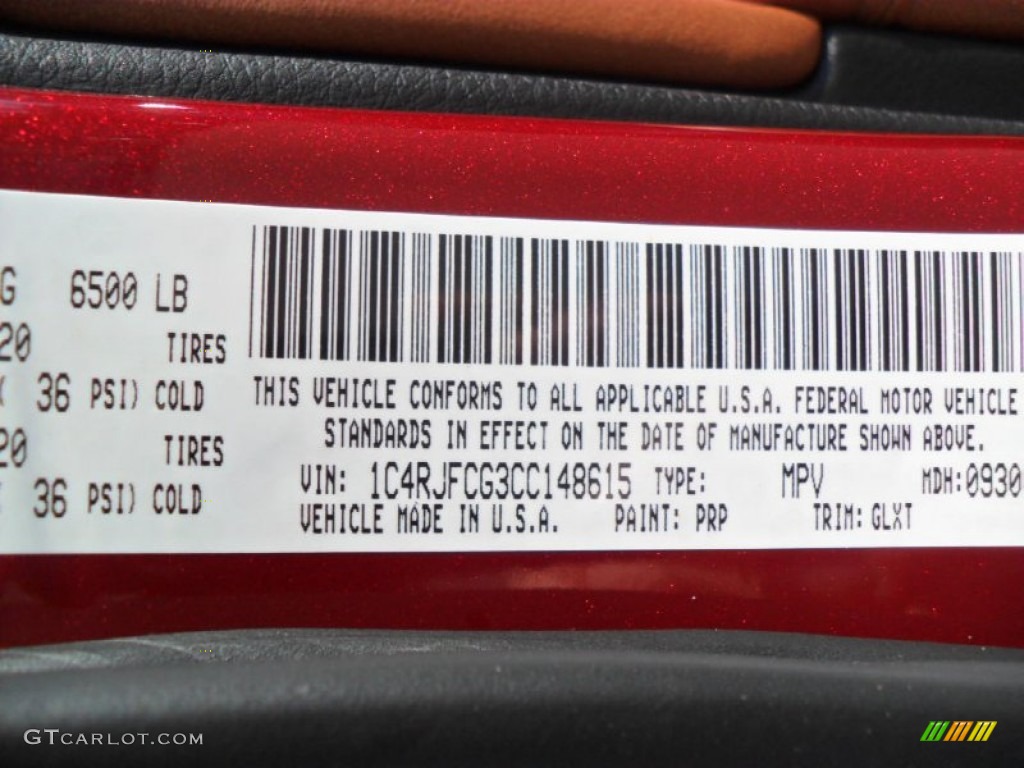2012 Grand Cherokee Color Code PRP for Deep Cherry Red Crystal Pearl Photo #55396998