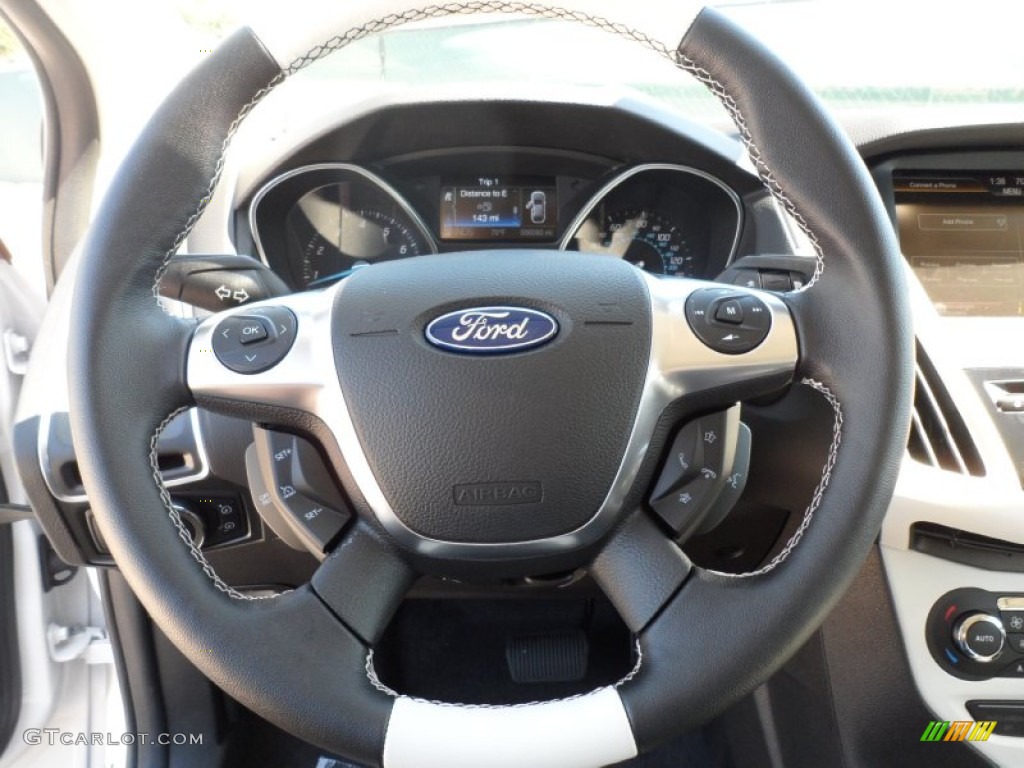 2012 Ford Focus Titanium 5-Door Arctic White Leather Steering Wheel Photo #55399152