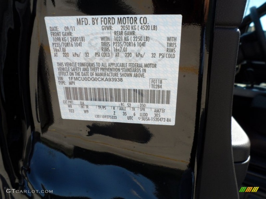 2012 Escape Color Code UA for Ebony Black Photo #55399662