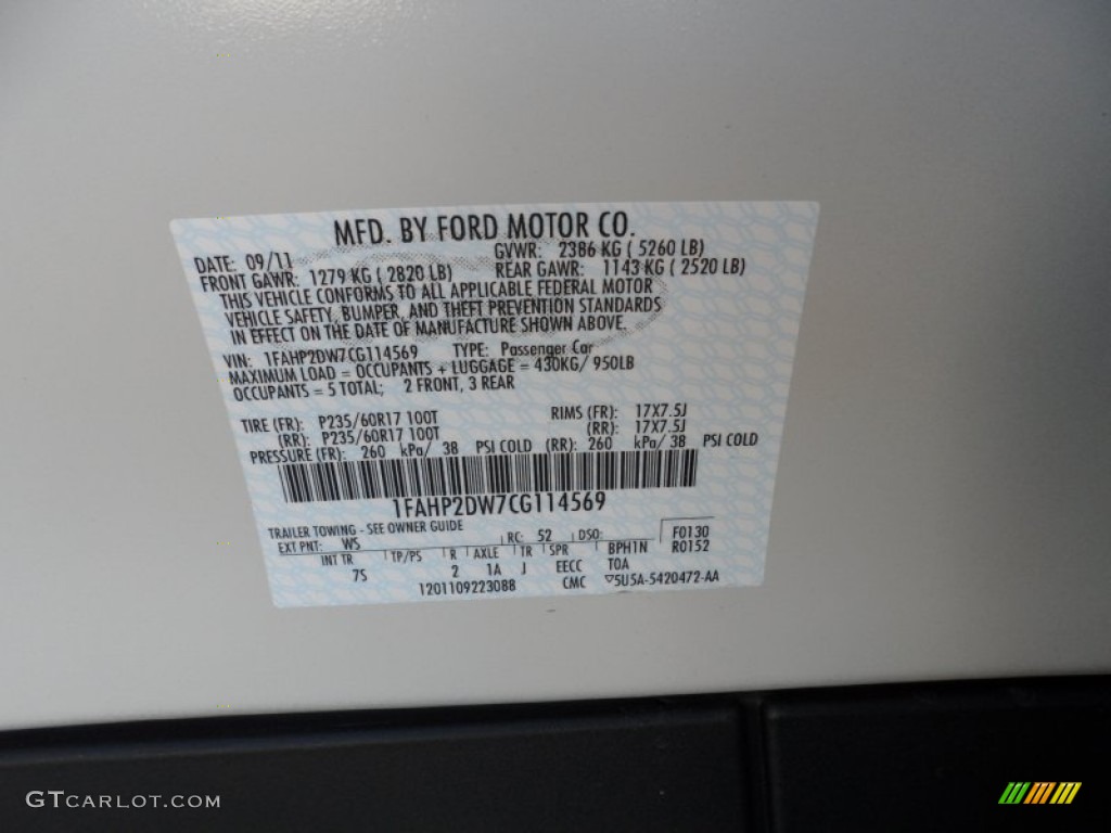2012 Taurus Color Code WS for White Suede Photo #55400331