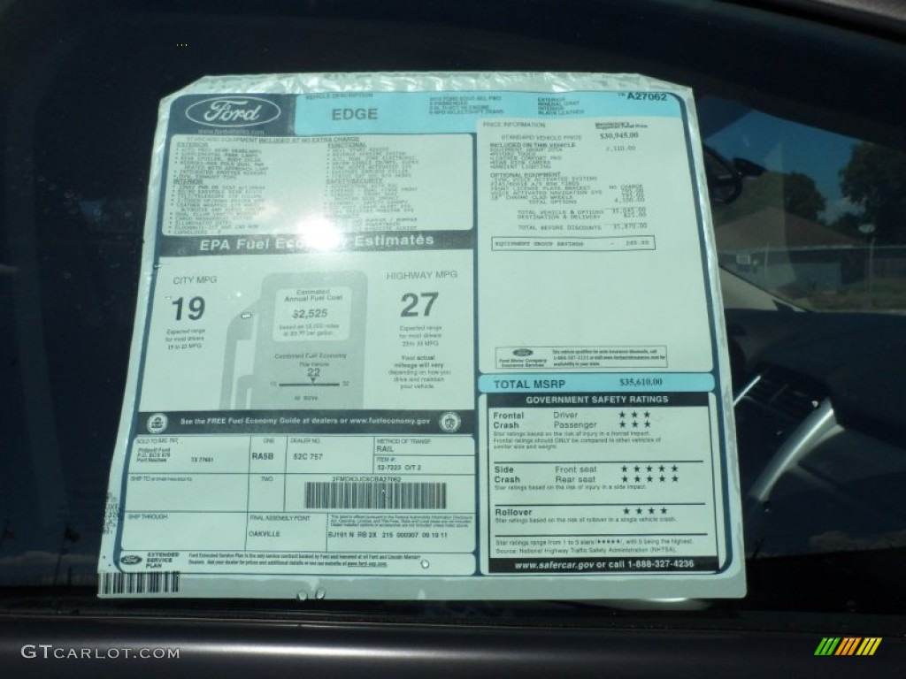 2012 Ford Edge SEL Window Sticker Photo #55400484