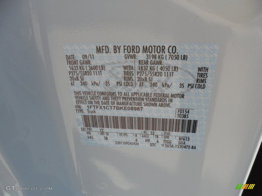 2011 F150 Color Code YZ for Oxford White Photo #55400979