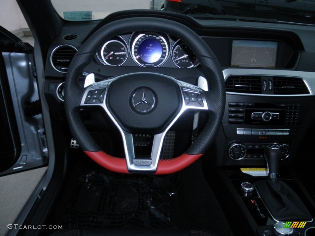 2012 Mercedes-Benz C 63 AMG Edition 1 Sedan AMG Edition 1 Black Nappa/Red Stitching Steering Wheel Photo #55406406