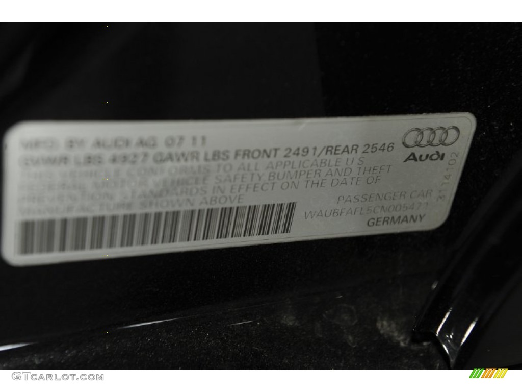2012 Audi A4 2.0T quattro Sedan Info Tag Photo #55409187