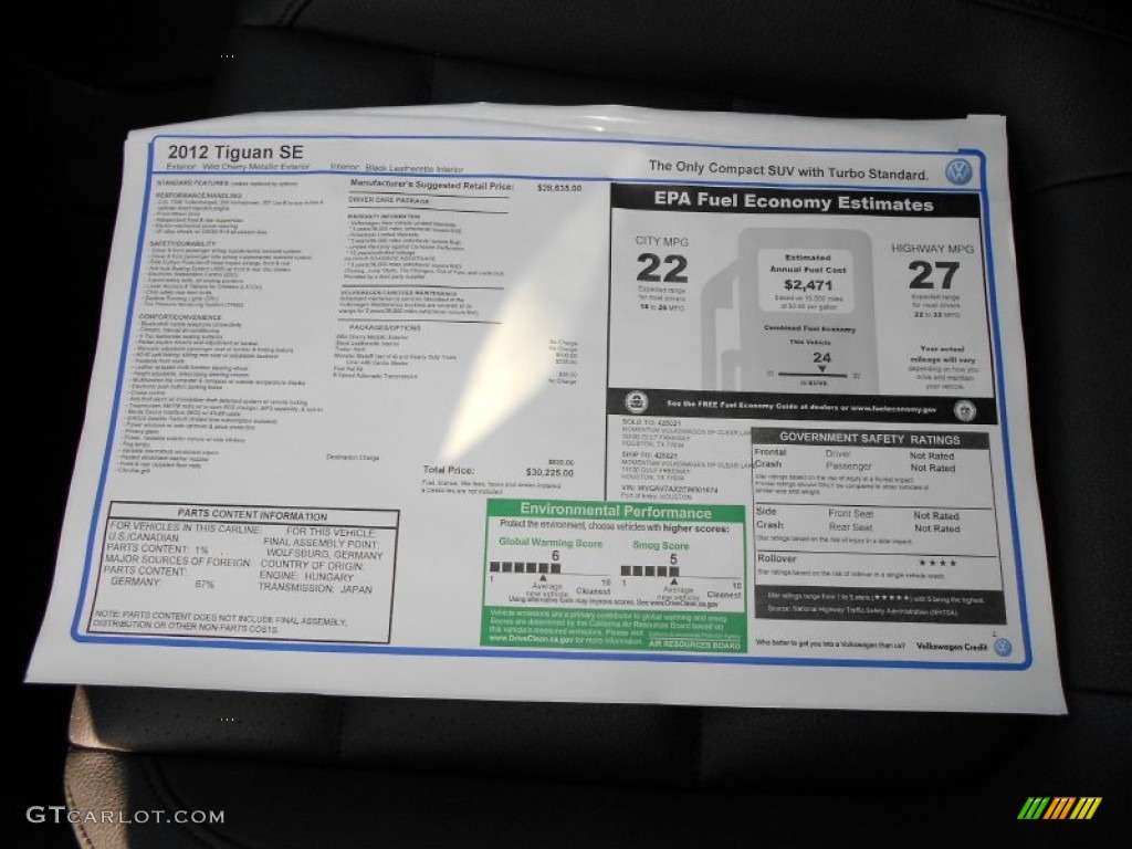 2012 Volkswagen Tiguan SE Window Sticker Photo #55417412