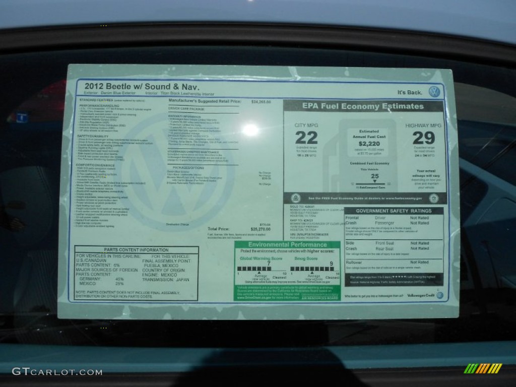 2012 Volkswagen Beetle 2.5L Window Sticker Photo #55417835