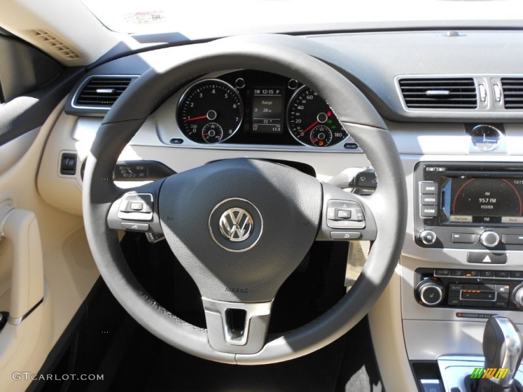 2012 Volkswagen CC Lux Black/Cornsilk Beige Steering Wheel Photo #55418171