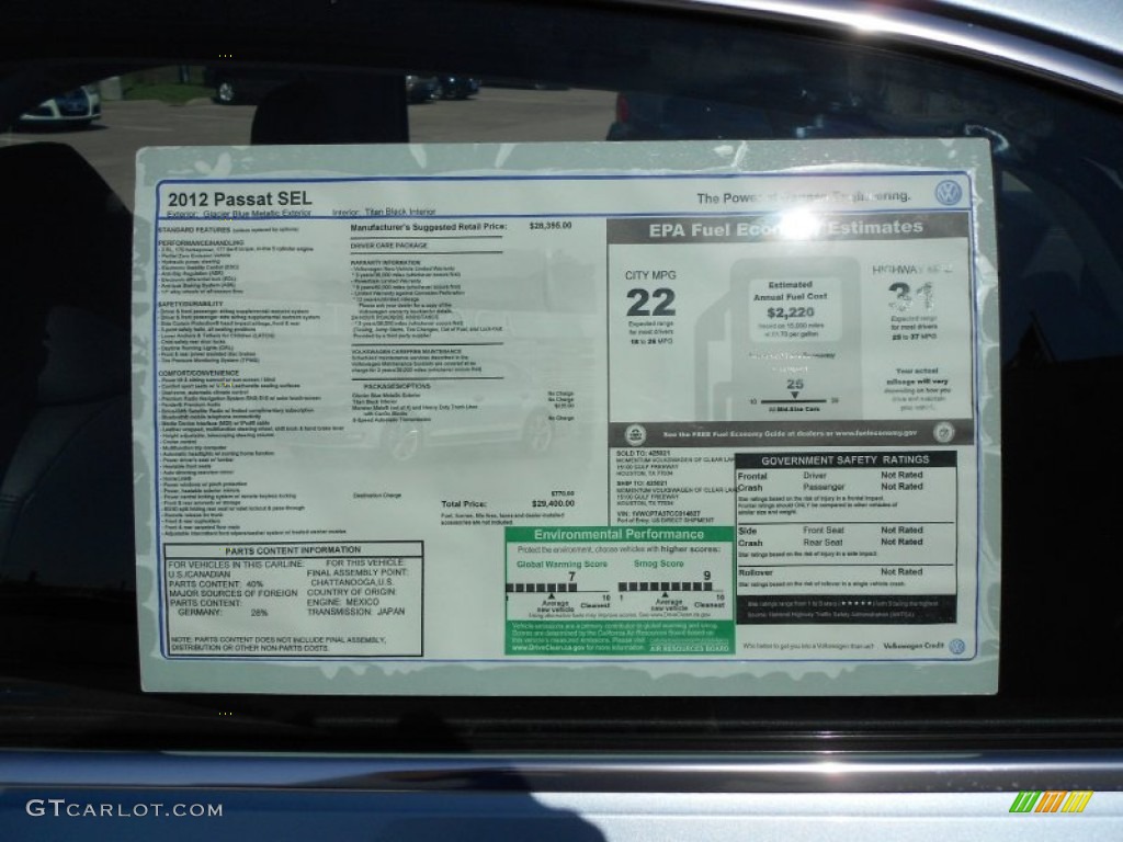2012 Volkswagen Passat 2.5L SEL Window Sticker Photo #55418679