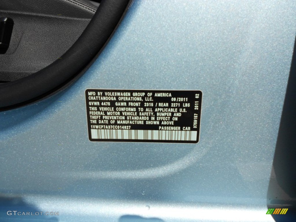 2012 Volkswagen Passat 2.5L SEL Info Tag Photo #55418688