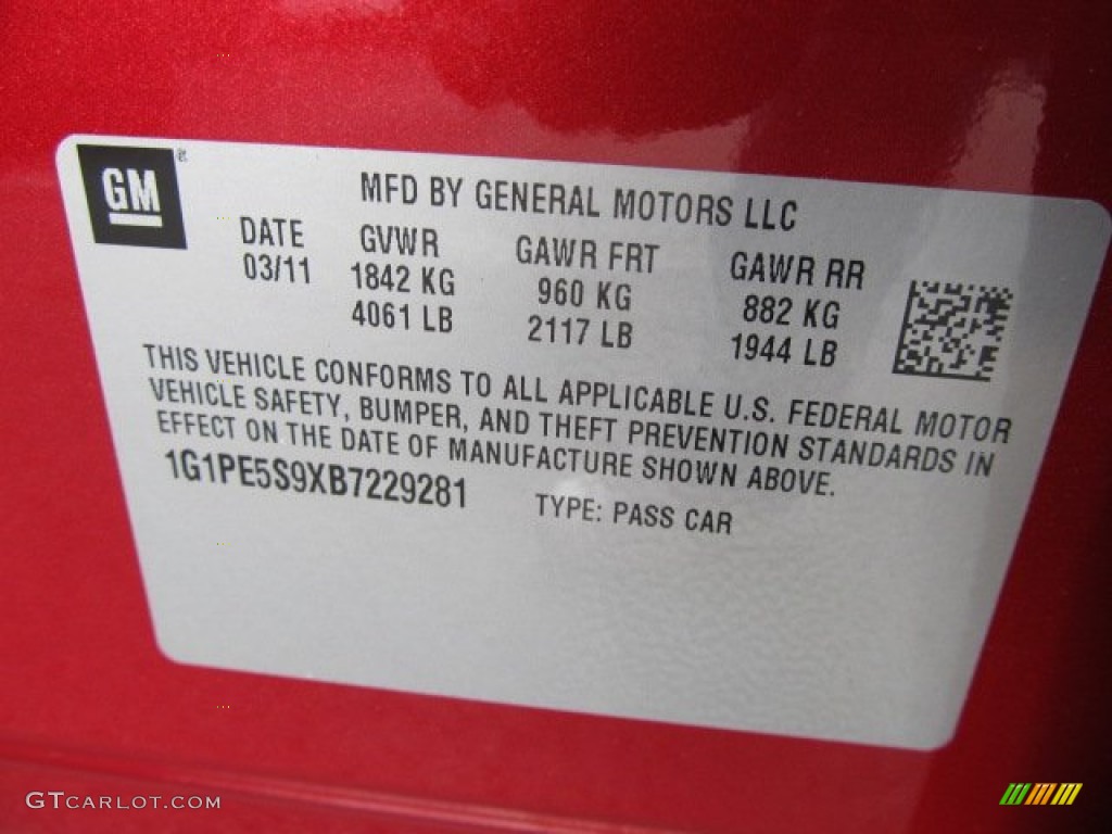 2011 Chevrolet Cruze LT Info Tag Photo #55419957