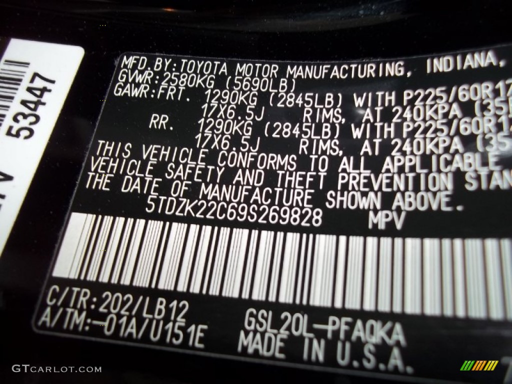 2009 Sienna Color Code 202 for Black Photo #55426054