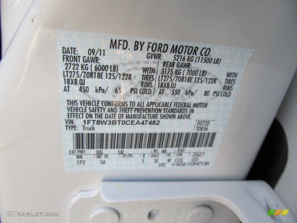 2012 F350 Super Duty Color Code UG for White Platinum Metallic Tri-Coat Photo #55426182