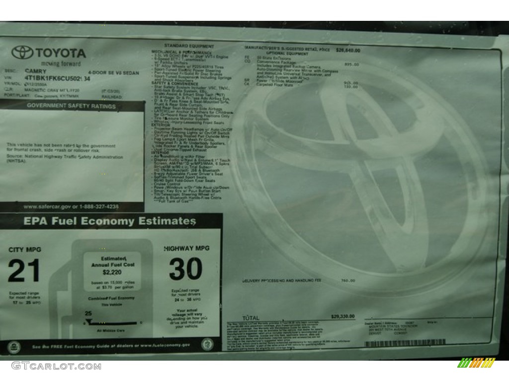 2012 Camry SE V6 - Magnetic Gray Metallic / Black photo #17