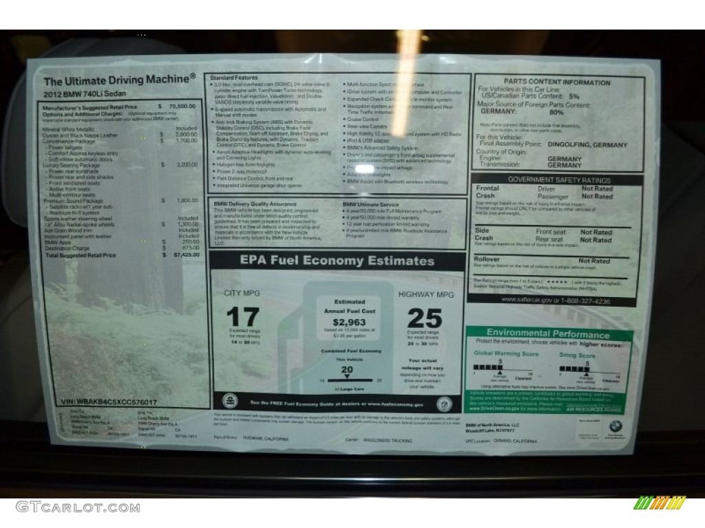 2012 7 Series 740Li Sedan - Mineral White Metallic / Oyster/Black photo #4