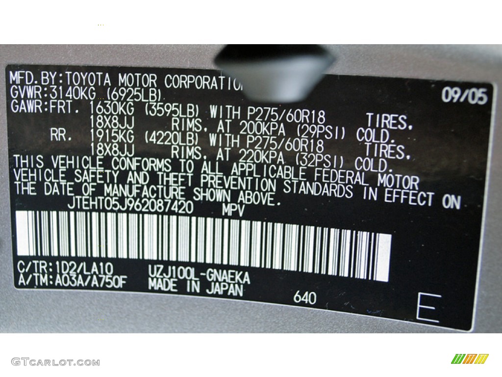 2006 Toyota Land Cruiser Standard Land Cruiser Model Color Code Photos